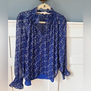 Loft Floral Ruffle Tie Neck Blouse